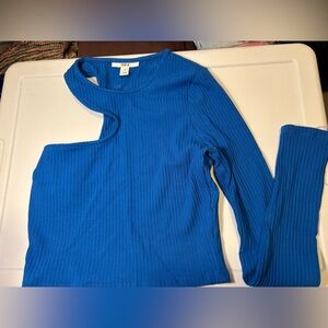 Blue One-Shoulder Ribbed Top